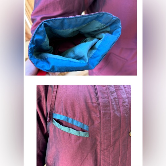 Vintage John Weitz Down Puffer Cocoon Coat with Hood Purple Teal & Blue Size MP - Picture 11 of 16